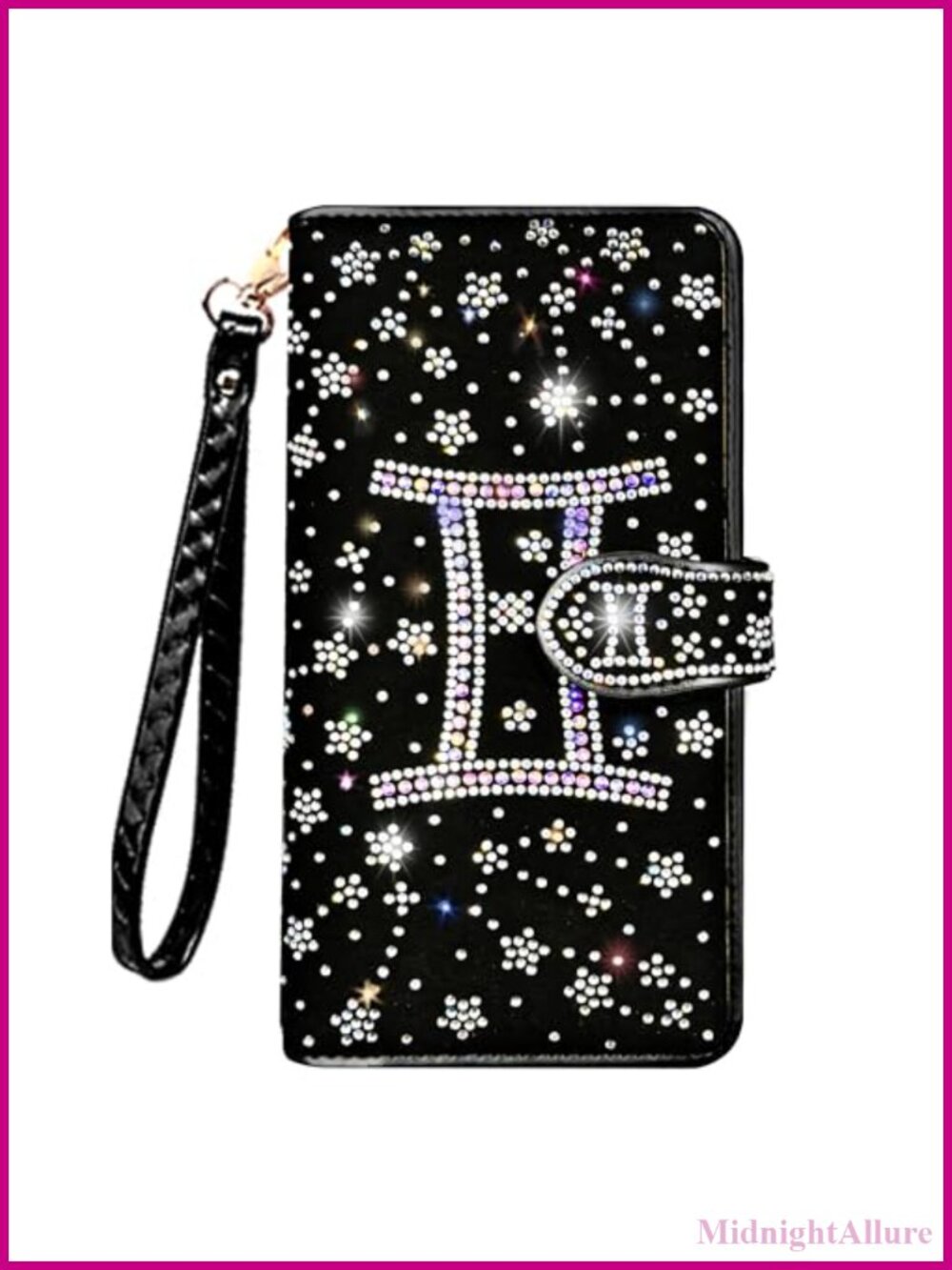 Rhinestone Star Gemini Wristlet Clutch Wallet PU Leather RFID Zip
